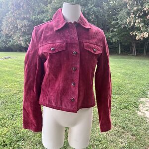 Bernardo Red Genuine Leather Jacket Size Small Chrome Buttons Cowboy